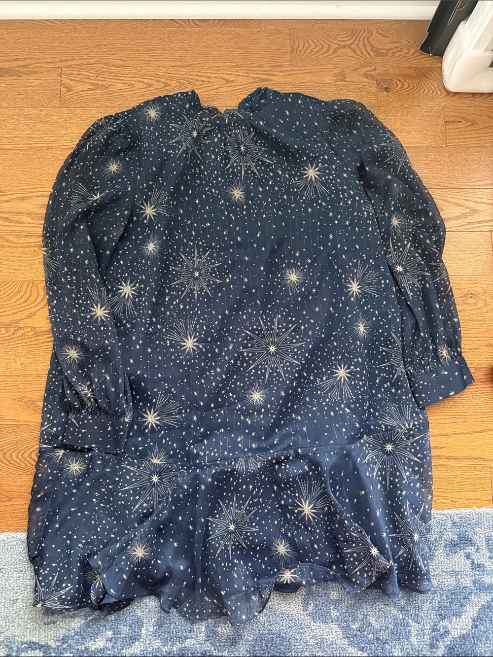 LOFT Navy Starburst Long-Sleeve Dress